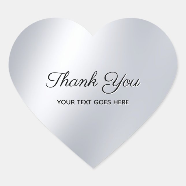 Elegant Thank You Custom Text Silver Look Template Heart Sticker (Front)