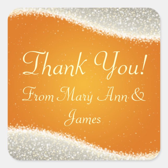 Elegant  Thank you Dazzling Sparkles Orange Square Sticker (Front)