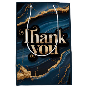 Elegant Thank You Design with Blue and Gold Medium Gift Bag