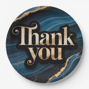 Elegant Thank You Design with Blue and Gold Paper Plate