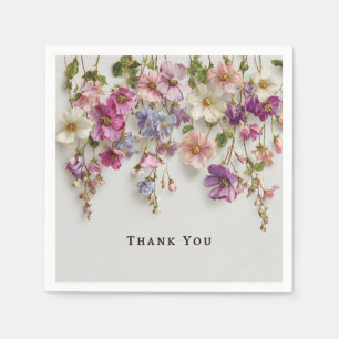 Elegant "Thank You" Design with Hanging Flowers Napkin