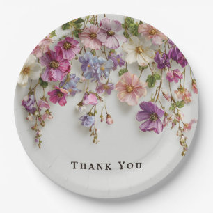 Elegant "Thank You" Design with Hanging Flowers Paper Plate