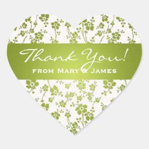 Elegant  Thank you Floral Pattern Lime Green Heart Sticker