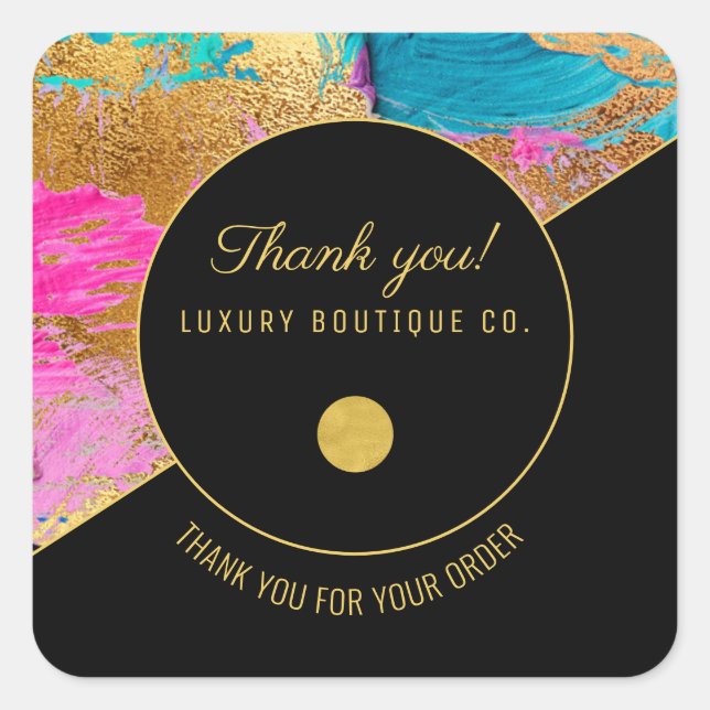 Elegant thank you for your order abstract custom square sticker (Front)