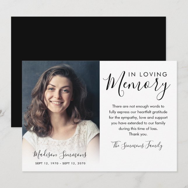 Elegant Thank You Funeral Photo Sympathy Grief Card (Front/Back)