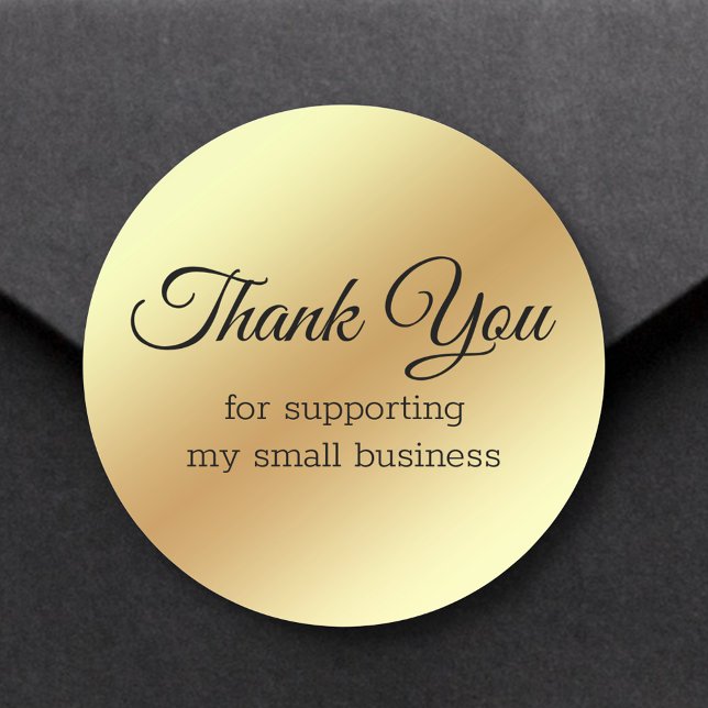 elegant thank you,gold metallic small business classic round sticker (Creator Uploaded)