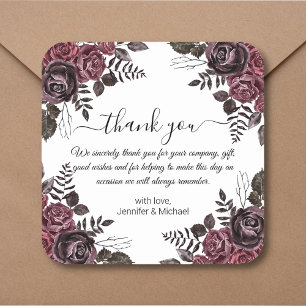 elegant thank you gothic floral halloween wedding square sticker