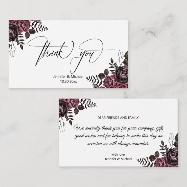 elegant thank you gothic flowers wedding modern card (Front/Back)