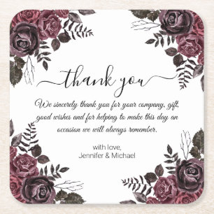 elegant thank you gothic flowers wedding  square paper coaster