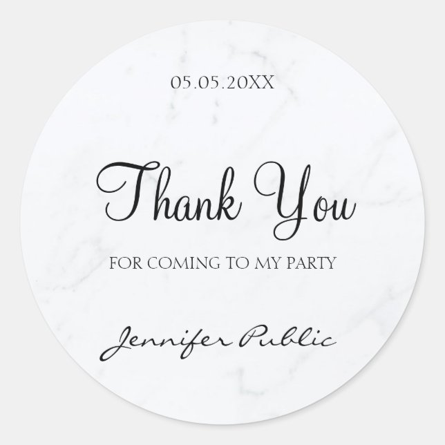Elegant Thank You Hand Script Text Marble Template Classic Round Sticker (Front)