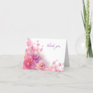 Elegant Thank You Hand Script Watercolor Flowers Card