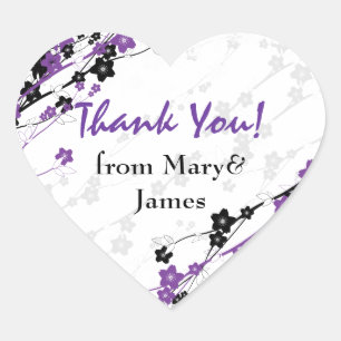Elegant  Thank you  Japanese Flowers Purple Heart Sticker