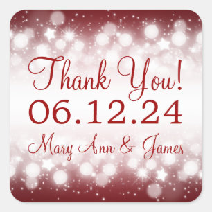 Elegant Thank you Magic Sparkle Red Square Sticker
