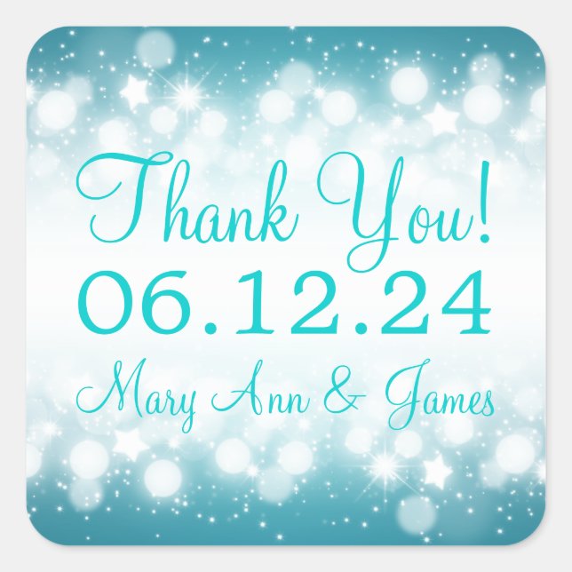 Elegant Thank you Magic Sparkle Turquoise Square Sticker (Front)