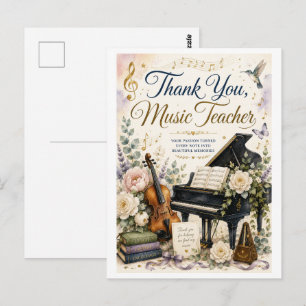 Elegant Thank You Music Teacher Watercolor Card