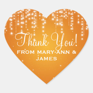Elegant  Thank you Night Dazzle Orange Heart Sticker