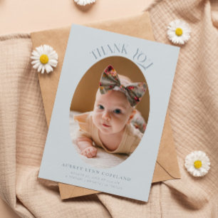 Elegant Thank You Oval Blue Baby Photo Announcement
