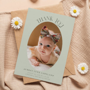 Elegant Thank You Oval GreenBaby Photo Announcement