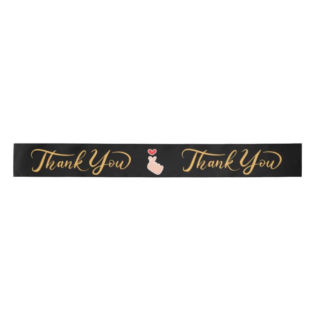 Elegant "Thank You" Satin Ribbon Roll – Black & Go (Front)