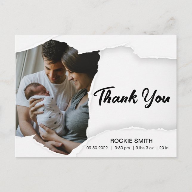 Elegant Thank You Script Baby Birth Announcement  (Front)