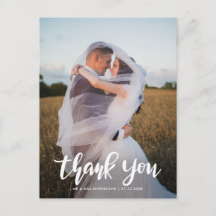 Elegant Thank You Script Couple Photo Wedding Postcard