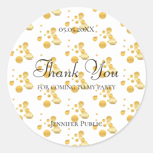 Elegant Thank You Script Gold Confetti Template Classic Round Sticker (Front)