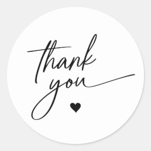 Elegant Thank You Script Heart Wedding Favour Classic Round Sticker