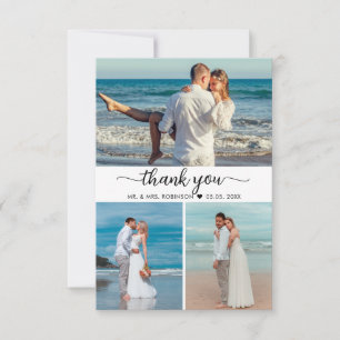Elegant Thank You Script Photo Collage Wedding Card