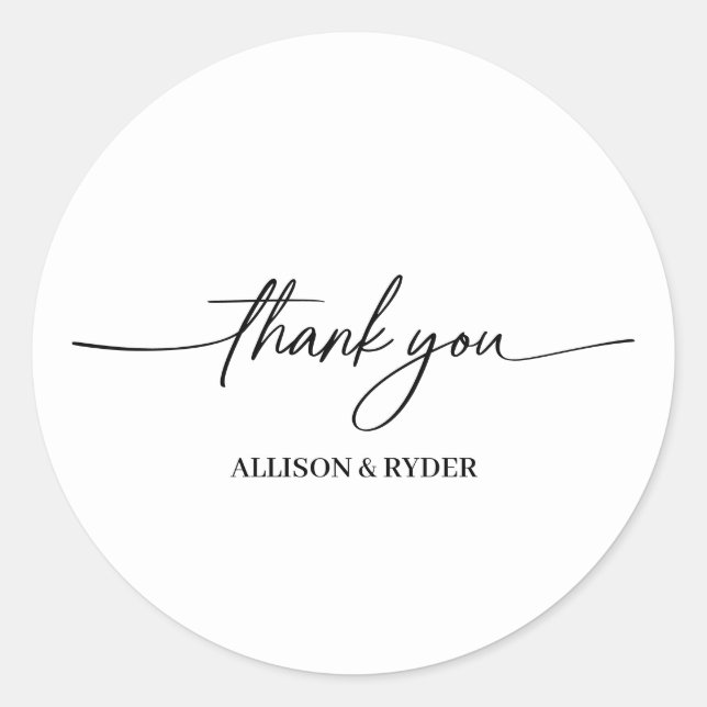 Elegant Thank you Script Wedding Favour  Classic Round Sticker (Front)