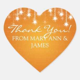 Elegant  Thank you Shimmering Stars Orange Heart Sticker