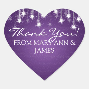 Elegant Thank you Shimmering Stars Purple Heart Sticker