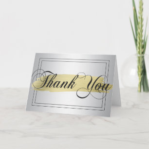 Elegant THANK YOU Silver Gold Brush Stroke Blank