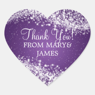 Elegant Thank you Sparkling Wave Purple Heart Sticker
