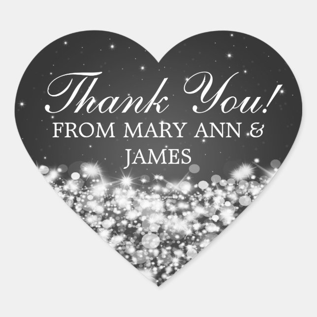 Elegant  Thank you Star Sparkle Black Heart Sticker (Front)