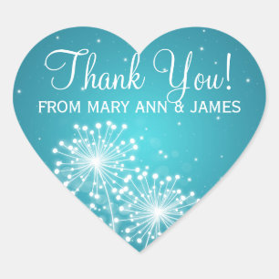 Elegant  Thank you Summer Sparkle Turquoise Heart Sticker