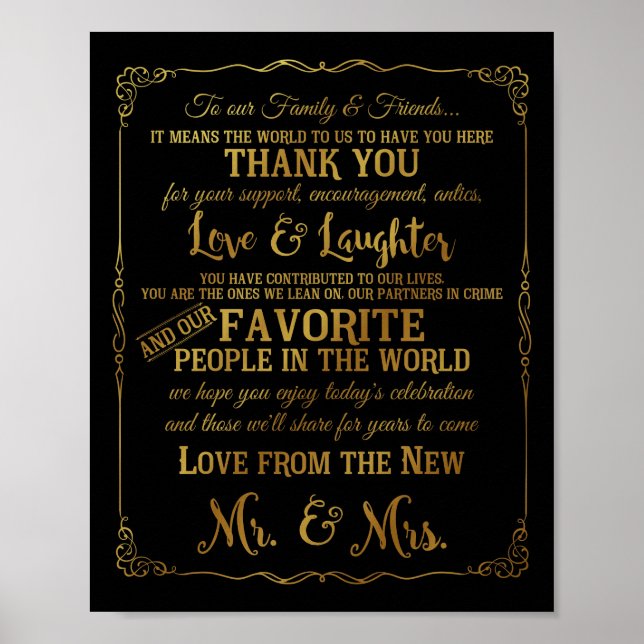 elegant Thank You table wedding signs gold (Front)