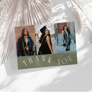 Elegant Thank You Typography Grad Photo Sage Green Announcement