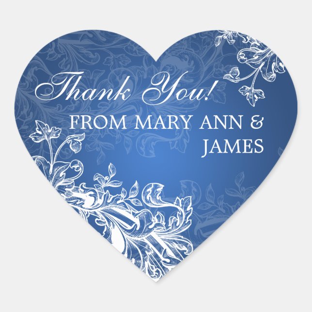 Elegant  Thank you Vintage Swirls Blue Heart Sticker (Front)