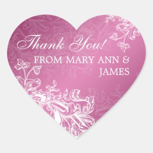 Elegant  Thank you Vintage Swirls Pink Heart Sticker