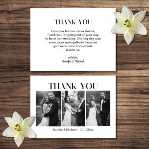 elegant thank you wedding black and white 3 photos card