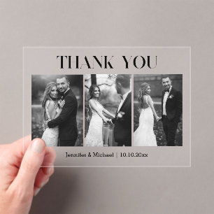 elegant thank you wedding black & white 3 photos acrylic invitations
