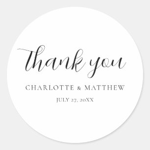Elegant Thank You Wedding Classic Round Sticker