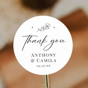 Elegant Thank You Wedding Favour Classic Round Sticker