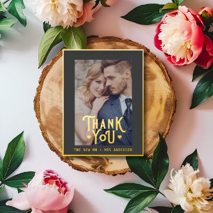 Elegant Thank You Wedding Heart   Photo Overlay Foil Holiday Postcard