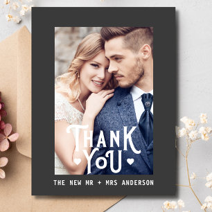 Elegant Thank You Wedding Heart   Photo QR Code Postcard