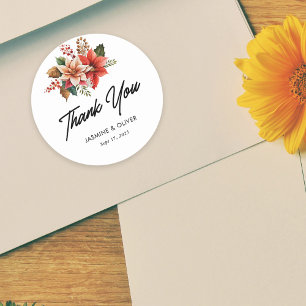 Elegant Thank You Wedding Sticker with Poinsettia