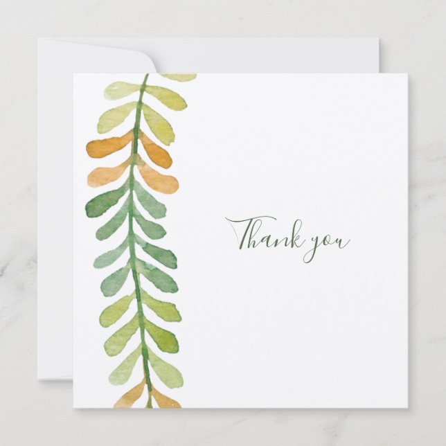 Elegant "Thank you" with green Leaf Wreath Custom Card (Front)