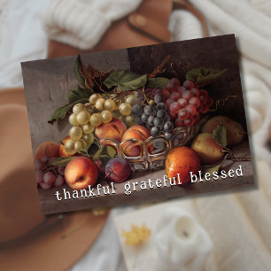 Elegant Thankful Grateful Blessed Autumn Fruit Holiday Card