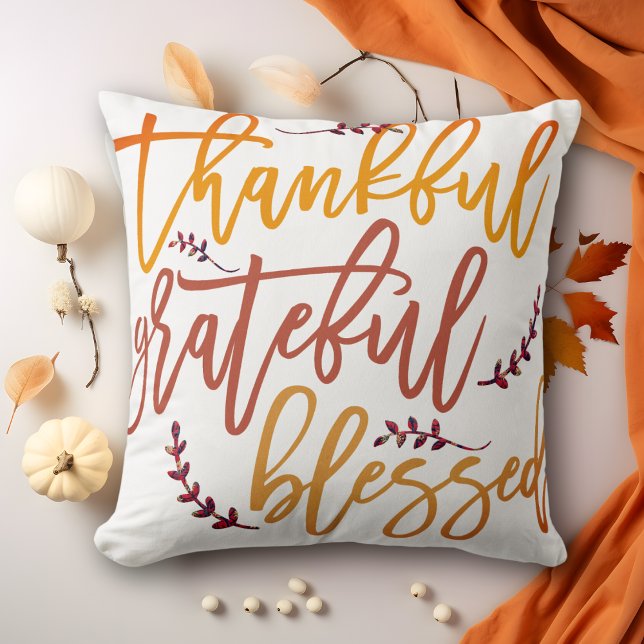 Elegant Thankful Grateful Blessed Thanksgiving  Cushion (Creator Uploaded)