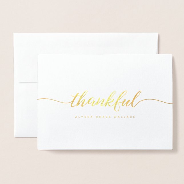 Elegant Thankful Script Personalized thank you  Foil Card (Front With Envelope)